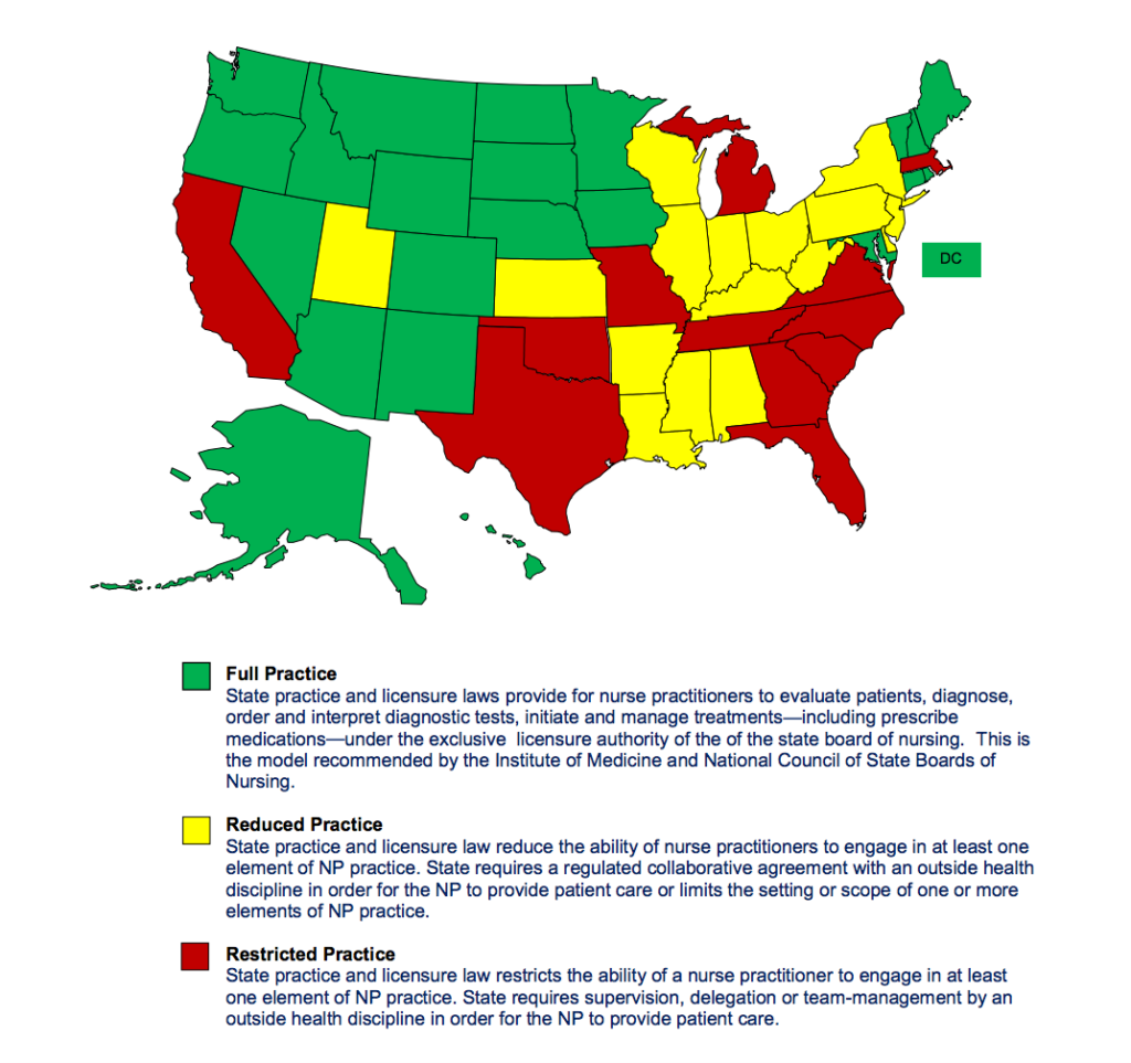 Map of Nurse Practice Laws by State